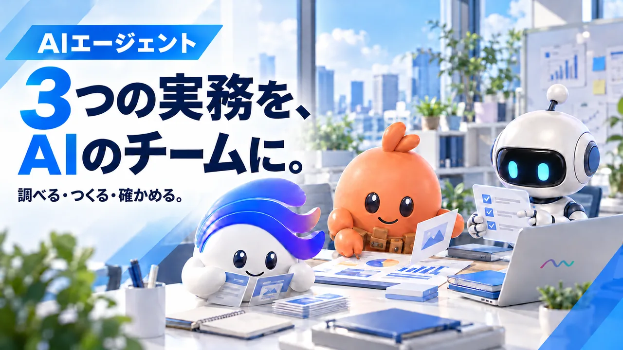 調査・制作・確認をAIのチームで進める文字入りバナー