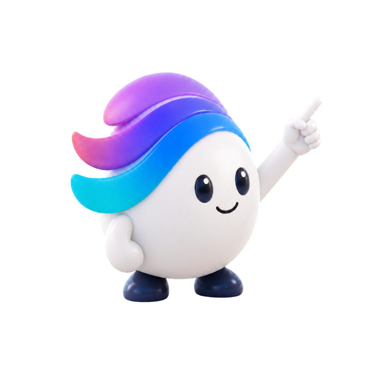 AIエージェント実務講座を案内する、3色の髪を持つ丸いWEBMARKSキャラクター