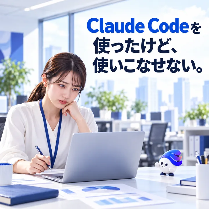 Claude Codeを使ったけど、使いこなせない。 実務を担当する方とAIが働く職場のイメージ