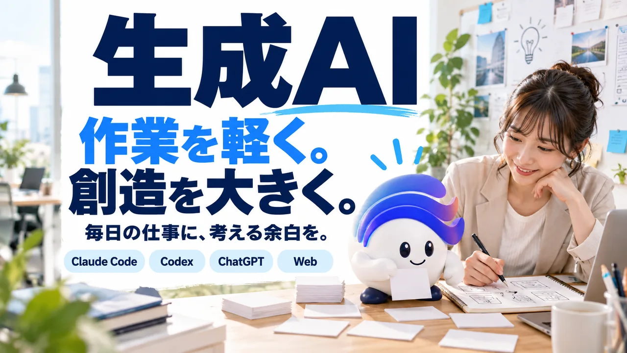 生成AI／作業を軽く。創造を大きく。／毎日の仕事に、考える余白を。