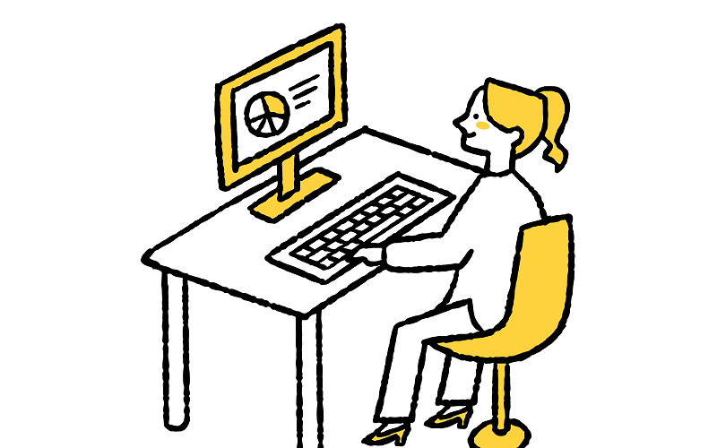 自宅でパソコンに向かう女性のイラスト
