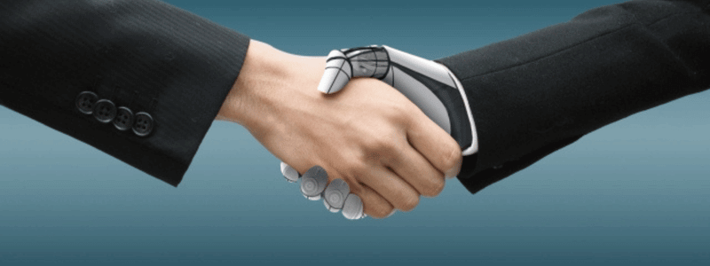AIロボットと握手