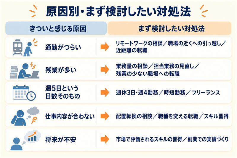 原因別にまず検討したい対処法を整理した図